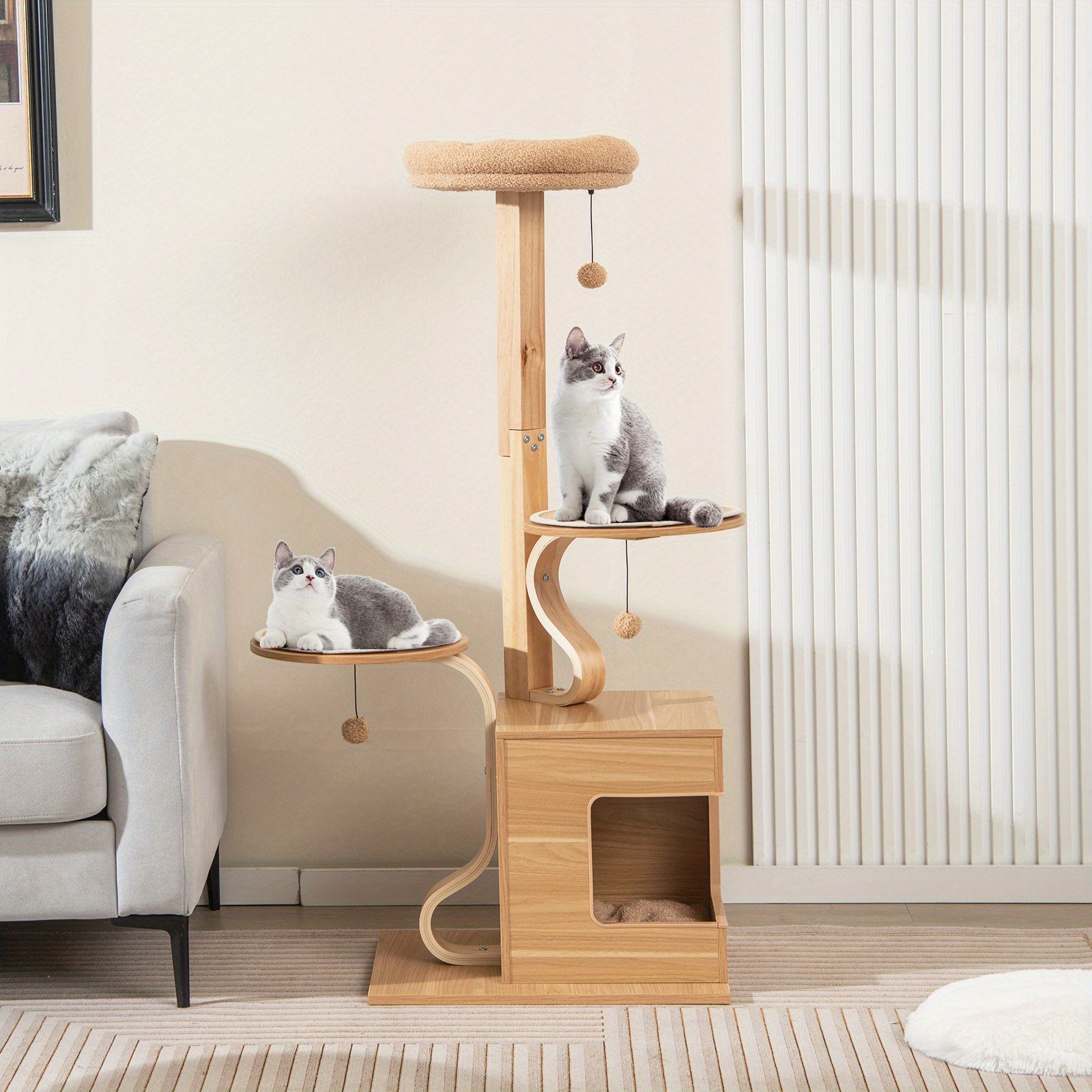 Katzenbaum aus Holz, 129.54 cm hoch